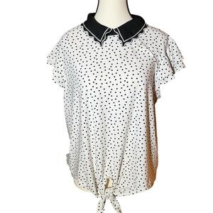 Faith And Joy Polkadot Top Blouse Collared Tie Front Women’s Size Large Retro